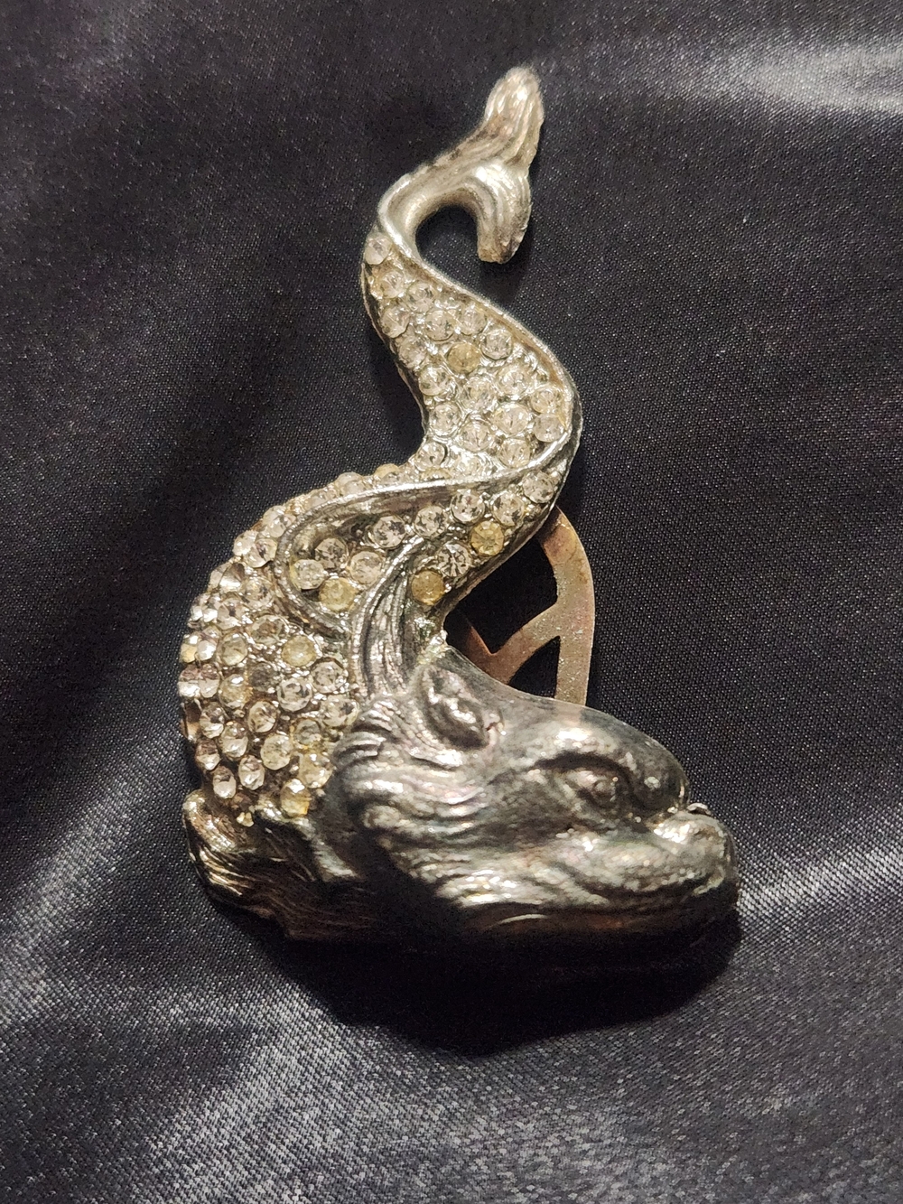 Vintage 1930s Art Deco Karu Sea Monster Fish Dragon Rhinestone Dress Clip